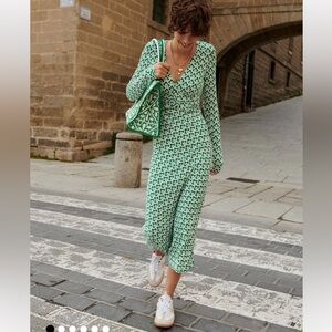 Boden Green Elodie Empire Midi Dress Size 10